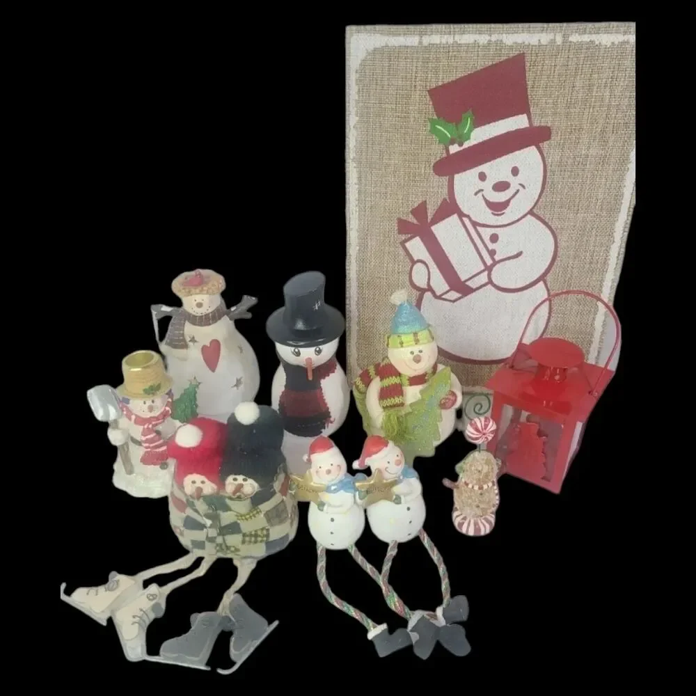 Large Lot New& Vintage Snowman Themed Christmas Decor Hallmark, Selvestri & more